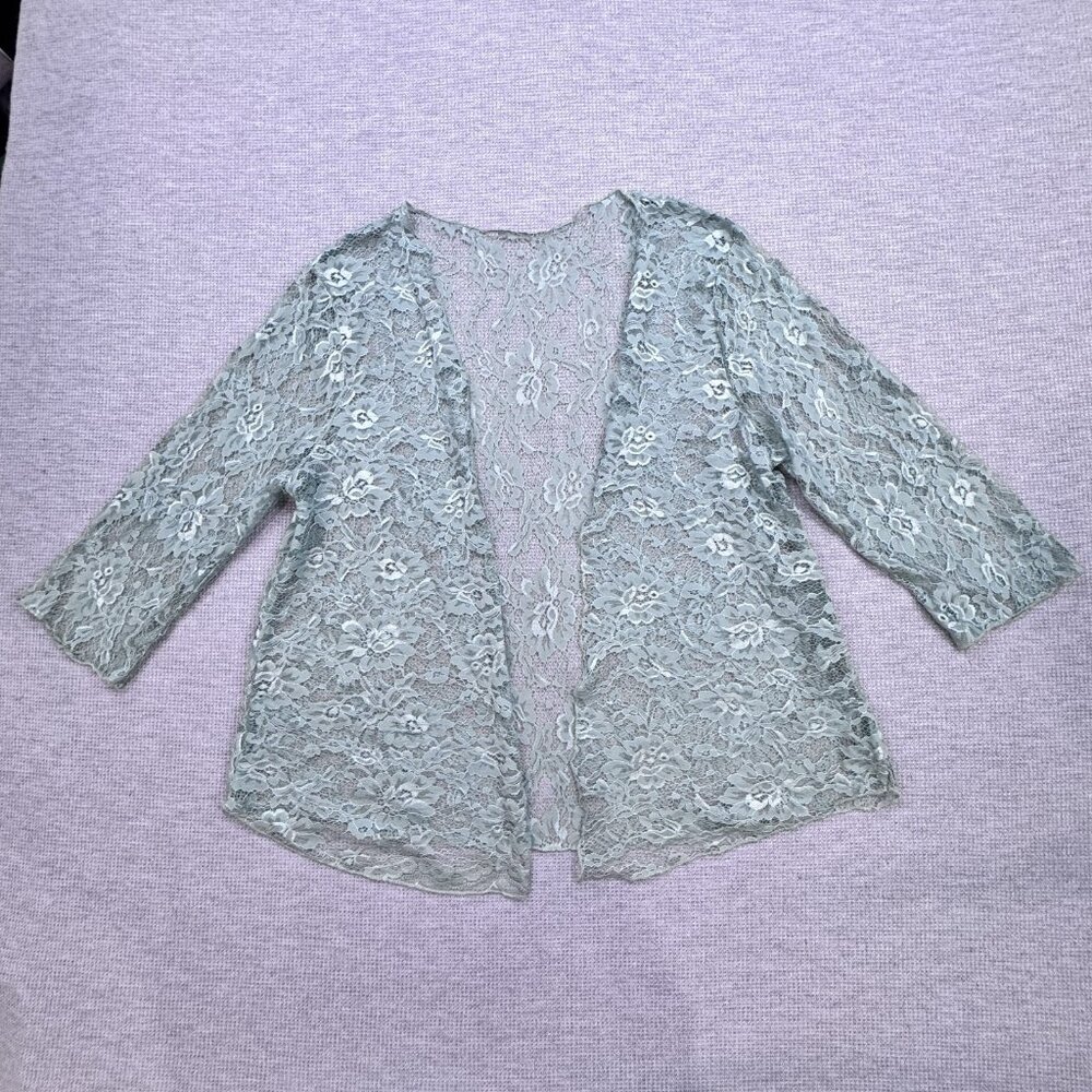 Womens Size 8 Sage Green Floral Lace Chiffon 3 Pc Pant Suit with Jacket Wide Leg - Picture 8 of 16